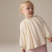 Load image into Gallery viewer, Cream Ditsy Floral Long Sleeve Gathered Neck Blouse (3mths-6yrs)
