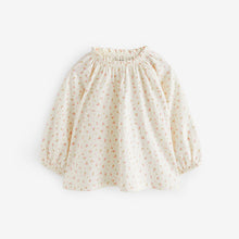 Load image into Gallery viewer, Cream Ditsy Floral Long Sleeve Gathered Neck Blouse (3mths-6yrs)
