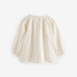 Cream Ditsy Floral Long Sleeve Gathered Neck Blouse (3mths-6yrs)