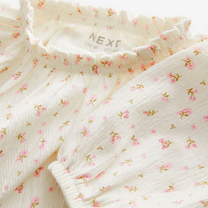 Cream Ditsy Floral Long Sleeve Gathered Neck Blouse (3mths-6yrs)