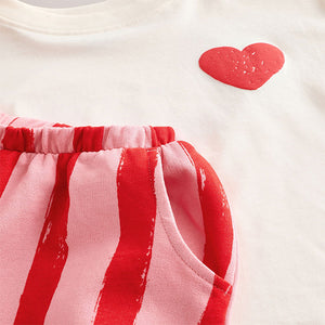 Red Heart Short Sleeve 100% Cotton T-Shirt and Wide Trousers Set (6mths-6yrs)