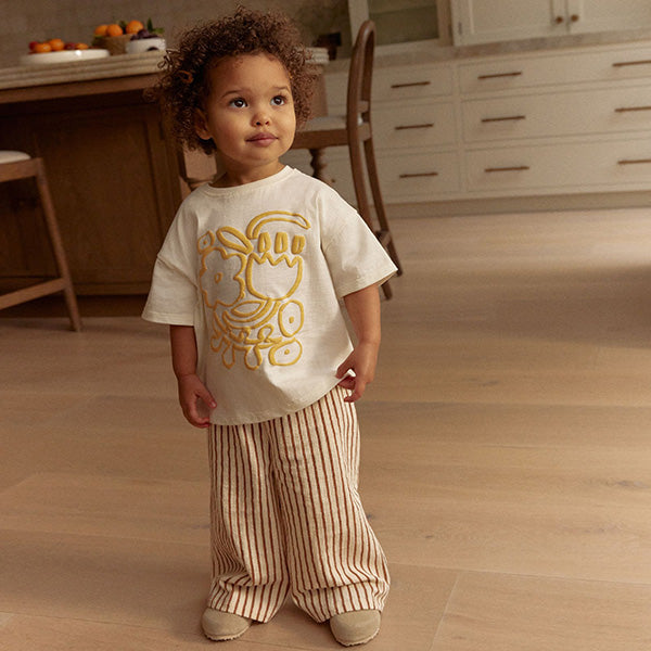Cream Flower Short Sleeve 100% Cotton T-Shirt and Wide Trousers Set (3mths-6yrs)