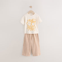 Load image into Gallery viewer, Cream Flower Short Sleeve 100% Cotton T-Shirt and Wide Trousers Set (3mths-6yrs)

