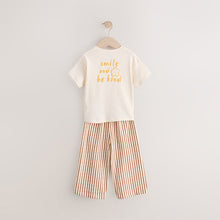 Load image into Gallery viewer, Cream Flower Short Sleeve 100% Cotton T-Shirt and Wide Trousers Set (3mths-6yrs)
