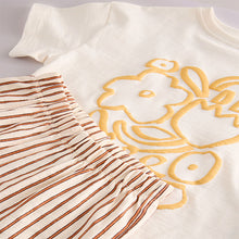 Load image into Gallery viewer, Cream Flower Short Sleeve 100% Cotton T-Shirt and Wide Trousers Set (3mths-6yrs)

