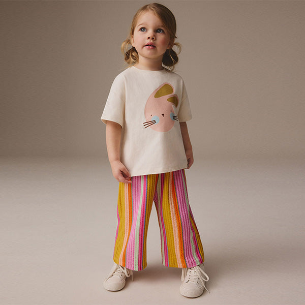 Rainbow Bunny Short Sleeve 100% Cotton T-Shirt and Wide Trousers Set (3mths-6yrs)