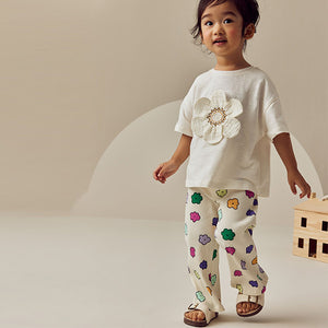 Rainbow Flower Ribbed Wide Leg Trousers Leggings (3mths-6yrs)