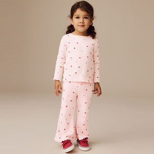 Pink Cherry Hearts Rib Flare Leggings (3mths-6yrs)