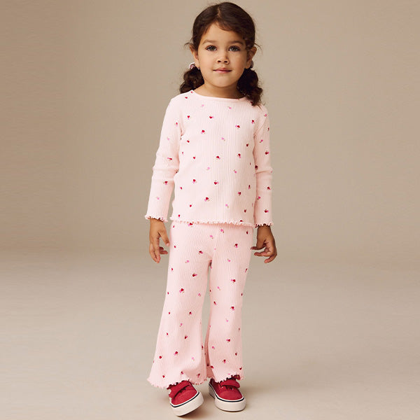 Pink Cherry Hearts Rib Flare Leggings (3mths-6yrs)
