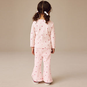 Pink Cherry Hearts Rib Flare Leggings (3mths-6yrs)