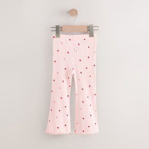 Pink Cherry Hearts Rib Flare Leggings (3mths-6yrs)