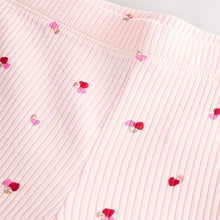 Load image into Gallery viewer, Pink Cherry Hearts Rib Flare Leggings (3mths-6yrs)
