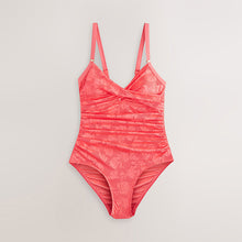 Load image into Gallery viewer, Coral Pink Lace Shaping Tummy Control Swimsuit
