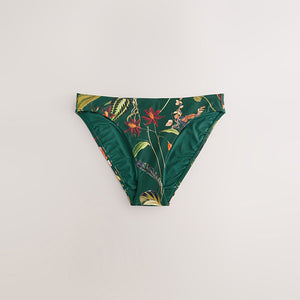Dark Green Floral High Leg Print Bikini Bottoms