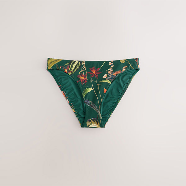 Dark Green Floral High Leg Print Bikini Bottoms