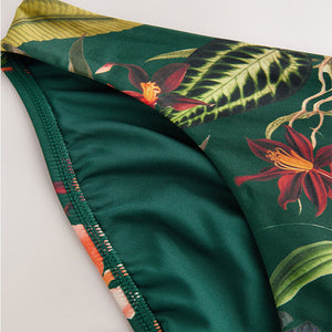 Dark Green Floral High Leg Print Bikini Bottoms