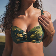 Load image into Gallery viewer, Dark Green Floral Wired Bandeau Bikini Top
