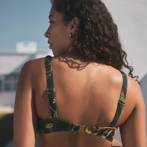 Dark Green Floral Wired Bandeau Bikini Top