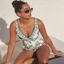 Load image into Gallery viewer, Ecru Palm Ruched Side Tummy Shaping Control Swimsuit
