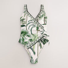 Load image into Gallery viewer, Ecru Palm Ruched Side Tummy Shaping Control Swimsuit
