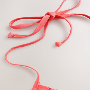 Coral Pink Lace Padded Wired Plunge Bikini Top