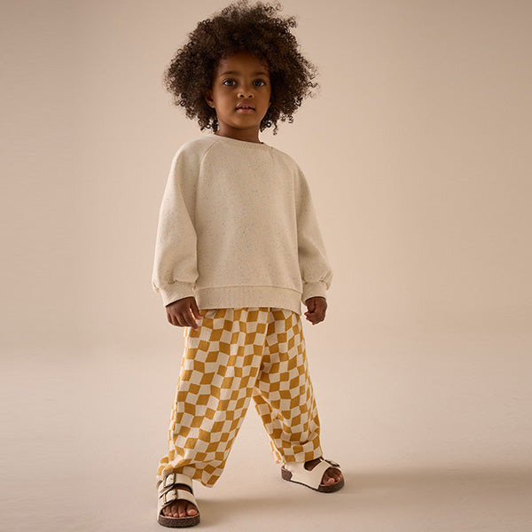 Yellow Checkerboard Textured Barrel Leg Trousers (3mths-6yrs)