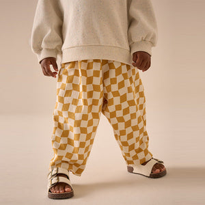 Yellow Checkerboard Textured Barrel Leg Trousers (3mths-6yrs)
