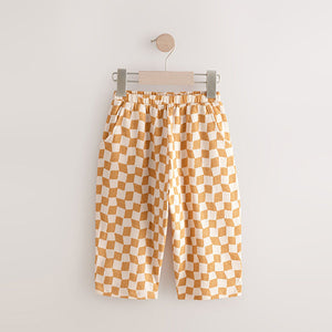 Yellow Checkerboard Textured Barrel Leg Trousers (3mths-6yrs)