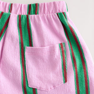 Pink/Green Stripe Textured Barrel Leg Trousers (3mths-6yrs)