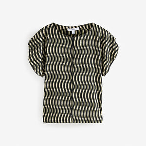 Green Geo Print Flutter Sleeve Textured Smart Top