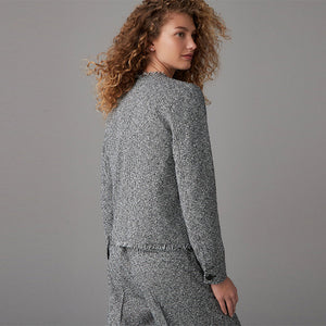 Black/White Boucle Collarless Jacket