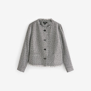 Black/White Boucle Collarless Jacket