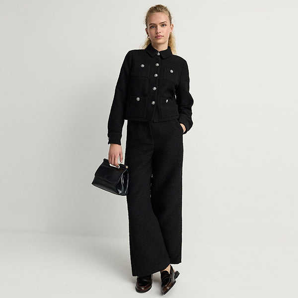 Black Boucle Button Up Shacket