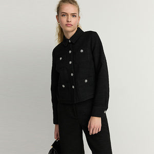 Black Boucle Button Up Shacket