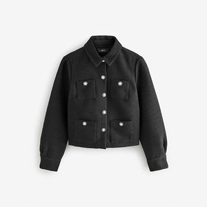 Black Boucle Button Up Shacket