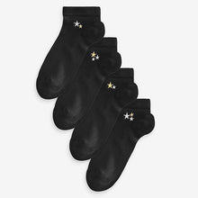 Load image into Gallery viewer, Sparkle Stars Embroidered Motif Trainer Socks 4 Pack

