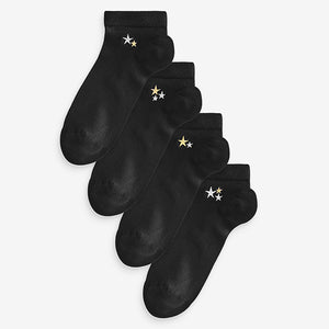 Sparkle Stars Embroidered Motif Trainer Socks 4 Pack