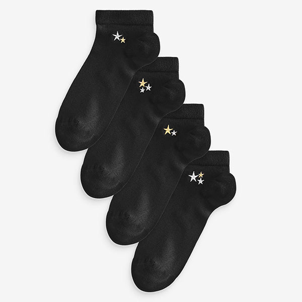 Sparkle Stars Embroidered Motif Trainer Socks 4 Pack
