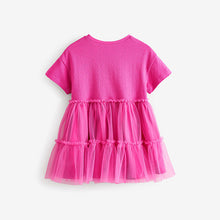 Load image into Gallery viewer, Bright Pink Character Short Sleeve Mesh Dress (3mths-6yrs)
