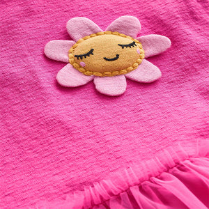 Bright Pink Character Short Sleeve Mesh Dress (3mths-6yrs)