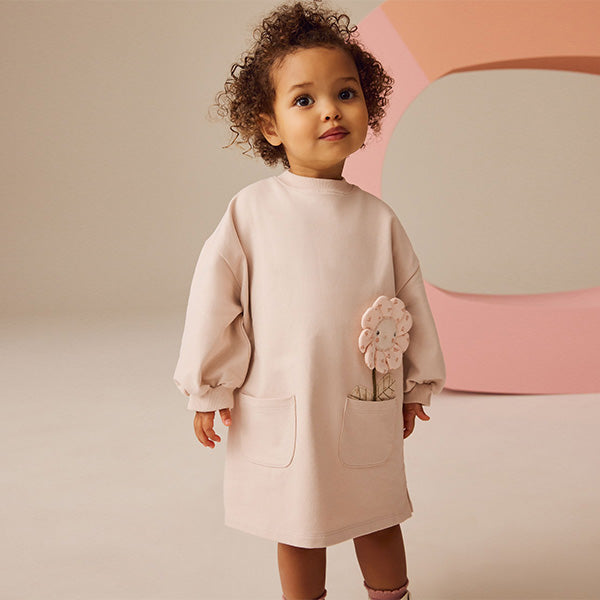 Oatmeal Floral Character Long Sleeve Sweat Dress (3mths-6yrs)