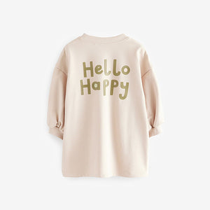 Oatmeal Floral Character Long Sleeve Sweat Dress (3mths-6yrs)