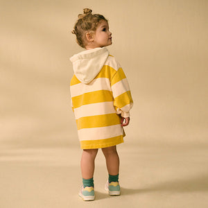 Ochre / Cream Long Sleeve Hooded Sweat Dress (3mths-6yrs)