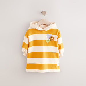 Ochre / Cream Long Sleeve Hooded Sweat Dress (3mths-6yrs)