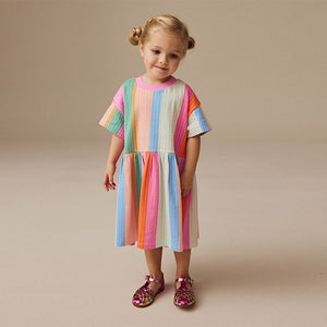 Rainbow Stripe Short Sleeve Summer Dress (3mths-6yrs)
