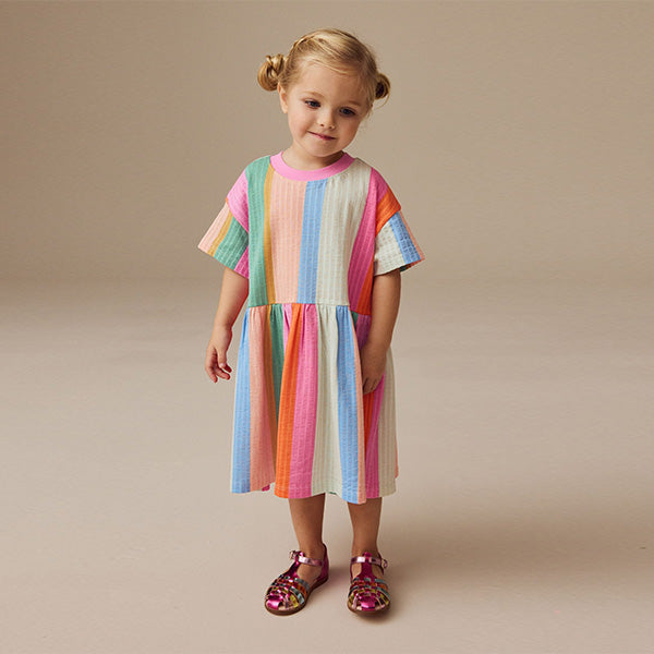 Rainbow Stripe Short Sleeve Summer Dress (3mths-6yrs)