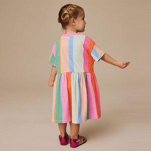 Rainbow Stripe Short Sleeve Summer Dress (3mths-6yrs)