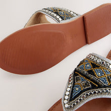 Load image into Gallery viewer, Metallic Standard/Wide Fit Chunky Beaded Toe Thong Sandals
