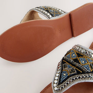 Metallic Standard/Wide Fit Chunky Beaded Toe Thong Sandals