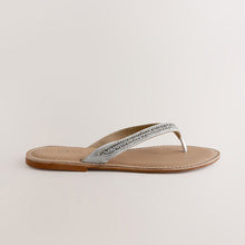 Load image into Gallery viewer, Metallic Standard/Wide Fit Beaded Toe Thong Sandals
